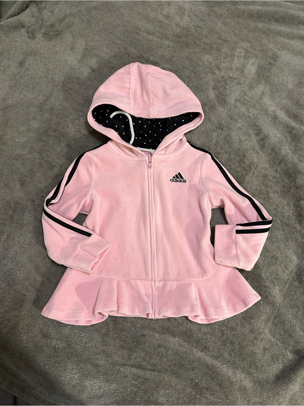 24mth Adidas Girls' Pink Velour Hooded Zip Jacket with Ruffle Hem